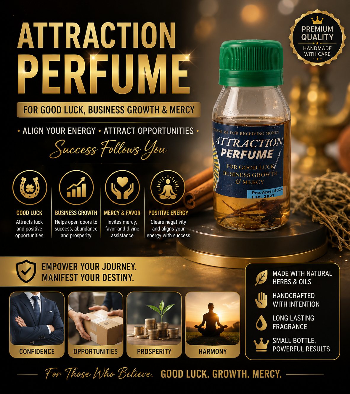 Handmade Attraction Perfume – Good Luck & Business Growth - Mercy & Favor Spiritual Oil