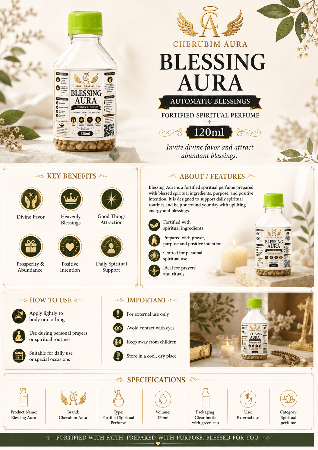 Cherubim Aura Blessing Automatic Blessings Fortified Spiritual Oil – 120ml - Spiritual Oil - Cherubim Aura