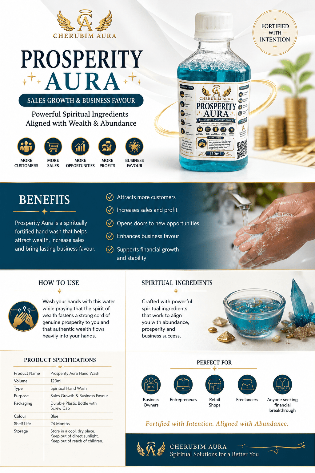Cherubim Aura Prosperity Sales Growth & Business Favour Water – 120ml - Fortified Spiritual WAter - Cherubim Aura