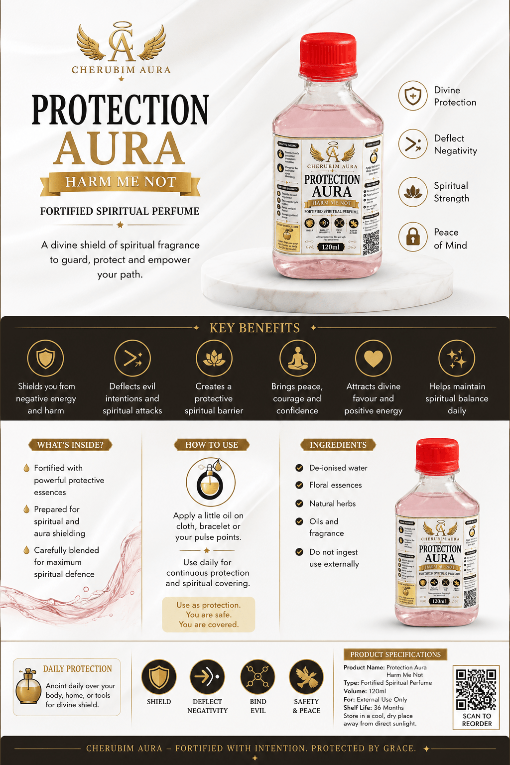 Cherubim Aura Protection Harm Me Not Fortified Spiritual Perfume – 120ml - Spiritual Oil - Cherubim Aura