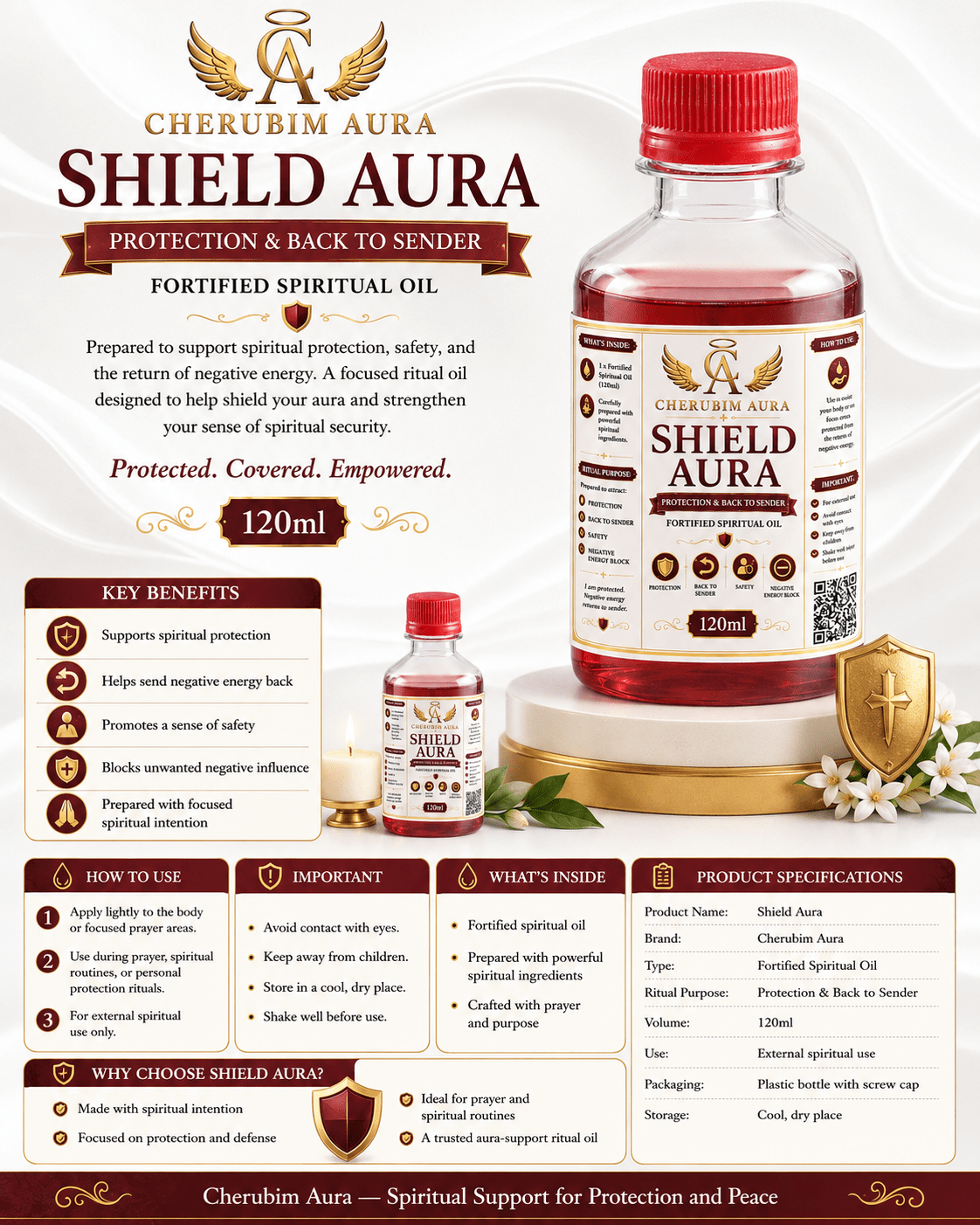 Cherubim Aura Shield Protection & Back to Sender Fortified Spiritual Oil – 120ml - Spiritual Oil - Cherubim Aura