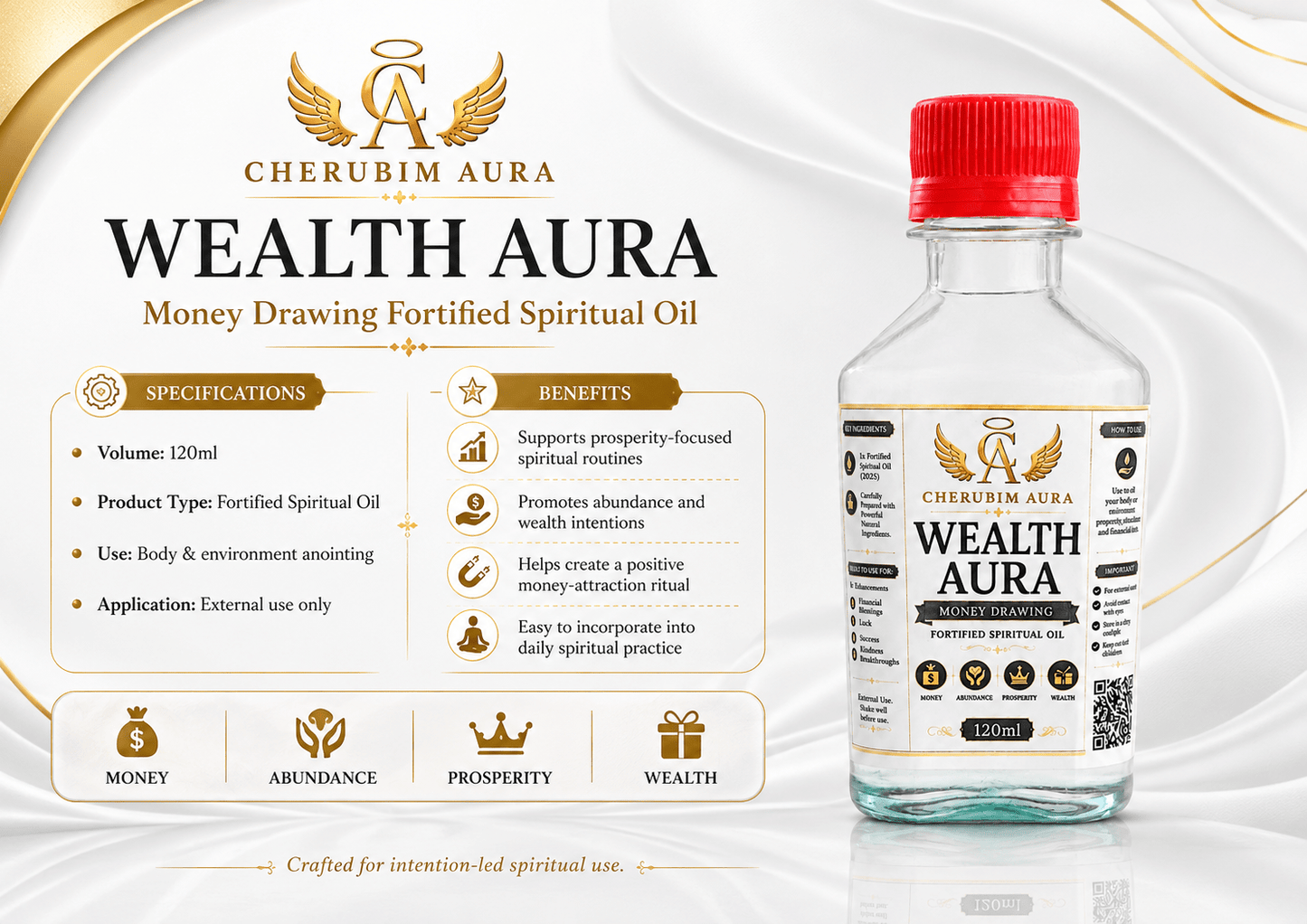 Cherubim Aura Wealth Money Drawing Fortified Spiritual Oil – 120ml - Spiritual Oil - Cherubim Aura