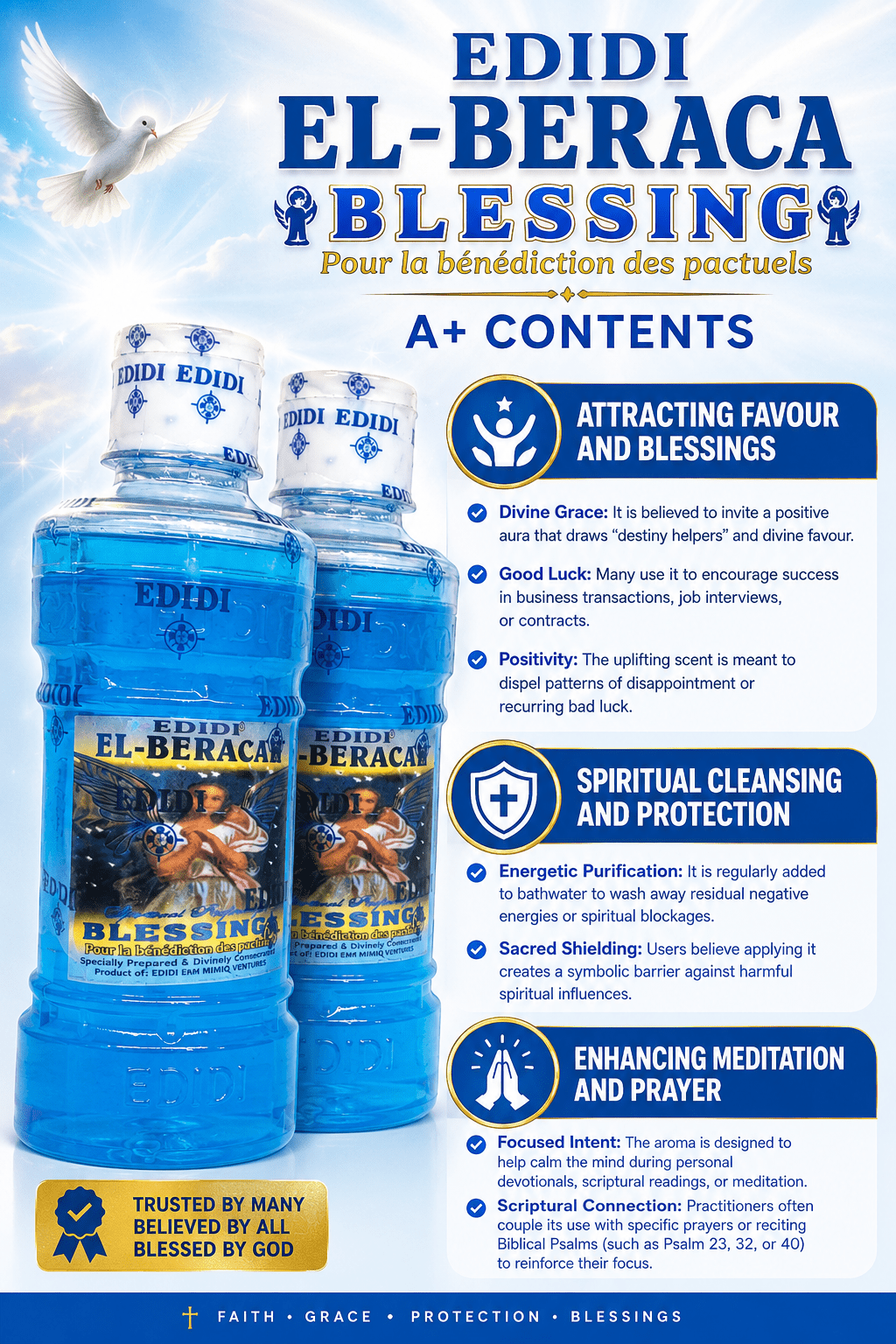 Edidi El-Beraca Blessing Spiritual Liquid – Fortified Prayer, Cleansing & Blessing Water - 150ml - Fortified Spiritual WAter - Cherubim Aura
