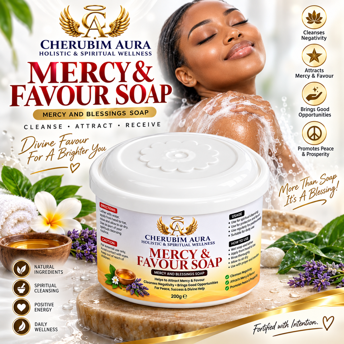 Cherubim Aura Mercy & Favour Soap 200g – Spiritual Cleansing Soap for Blessings, Favour & Open Doors
