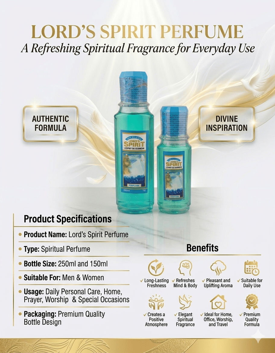 Lord's Spirit Spiritual Perfume | Premium Spiritual Cologne | 250ml & 150ml | Long-Lasting - Refreshing Anointing Cologne - Perfume - Cherubim Aura