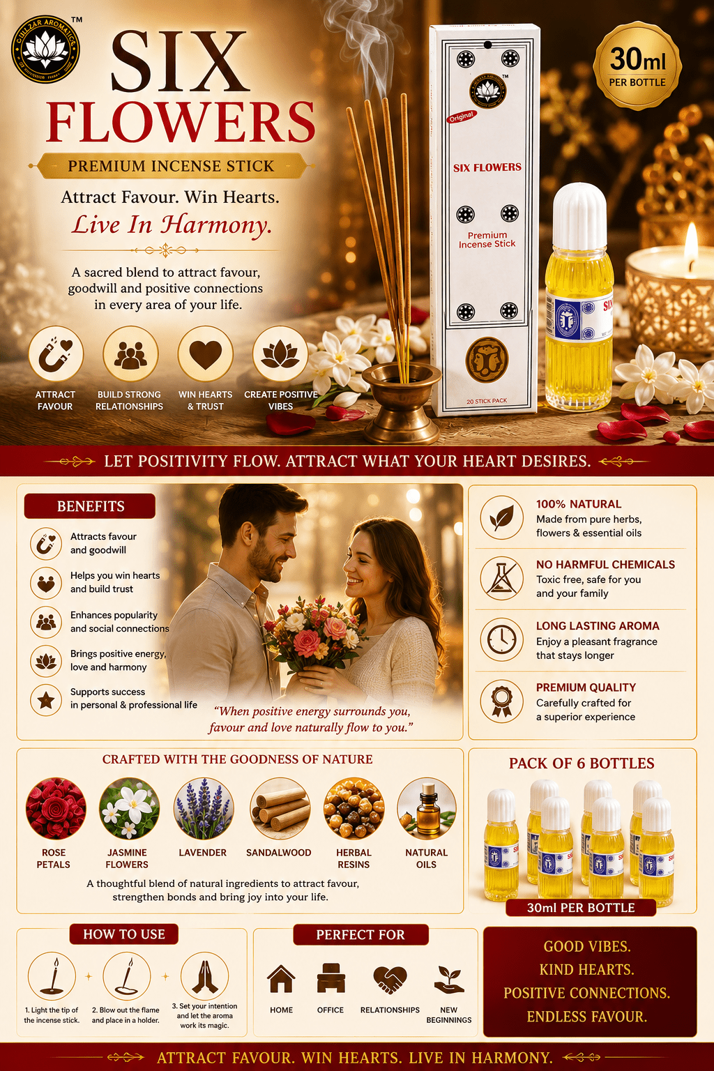 Six Flowers Wellness Bundle – Premium Incense & Perfume Essence Set - Incense - Cherubim Aura