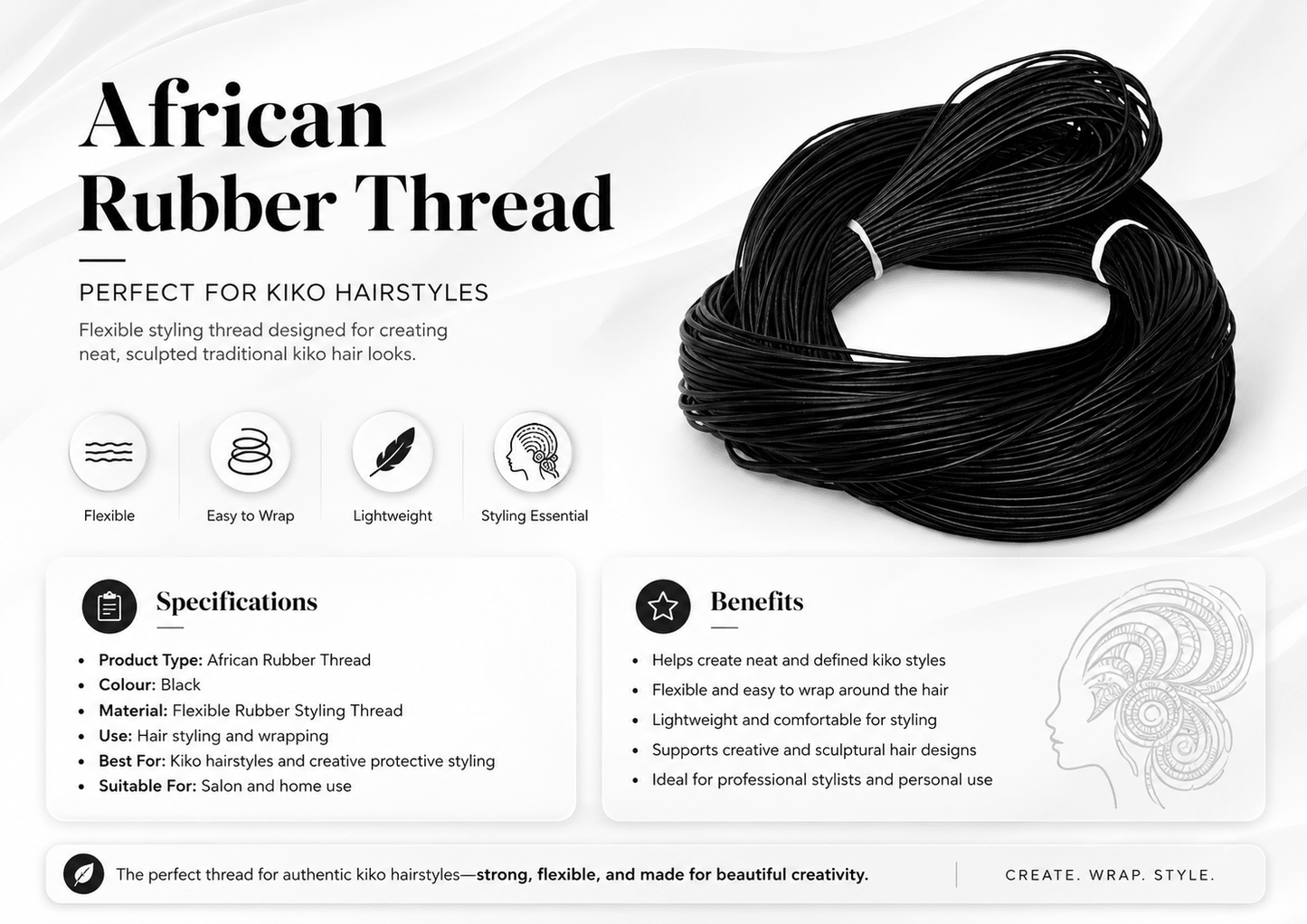 5PCS African Rubber Thread for Hair Threading – Traditional Afro Hair Stretching & Styling Cord - Hair Accessories - Cherubim Aura