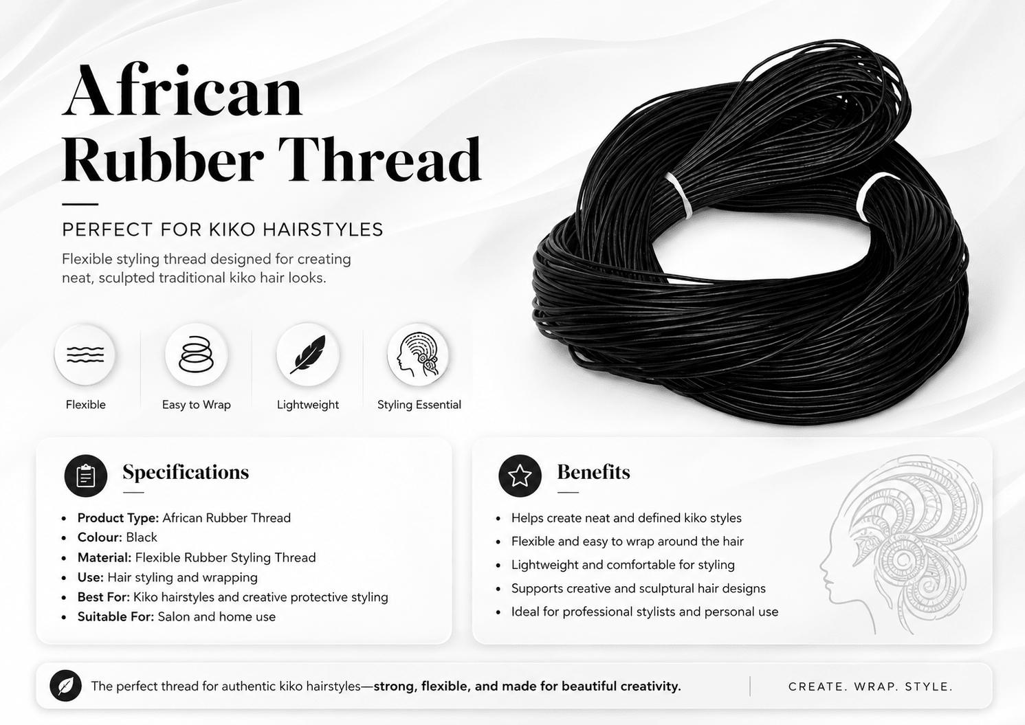 5PCS African Rubber Thread for Hair Threading – Traditional Afro Hair Stretching & Styling Cord - Hair Accessories - Cherubim Aura