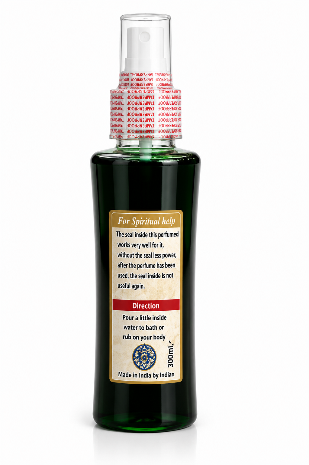 Perfume bottle with label on a white background
