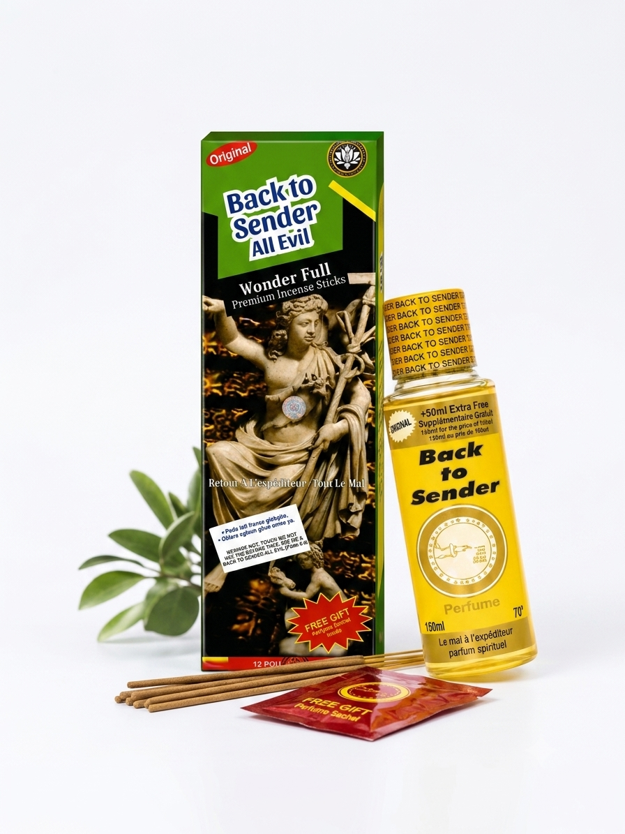 Back to Sender Spiritual Perfume & Premium Incense Bundle | 500ml, 250ml & 150ml Spiritual Fragrance Collection with Premium Incense Sticks