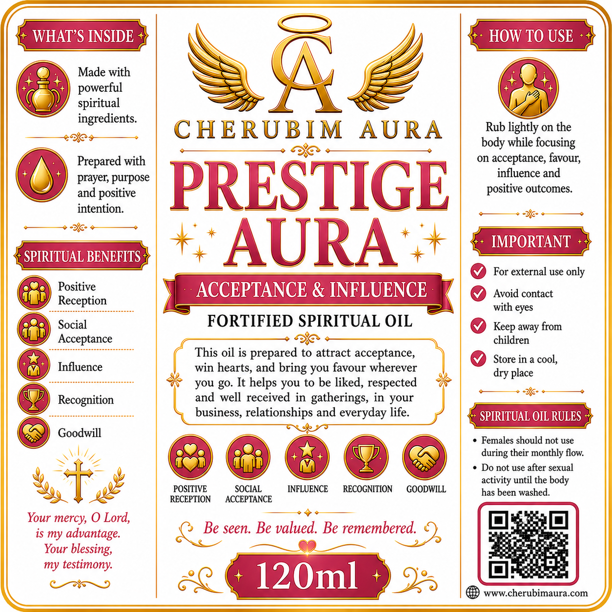 Cherubim Aura Prestige Acceptance & Influence Fortified Spiritual Oil – 120ml