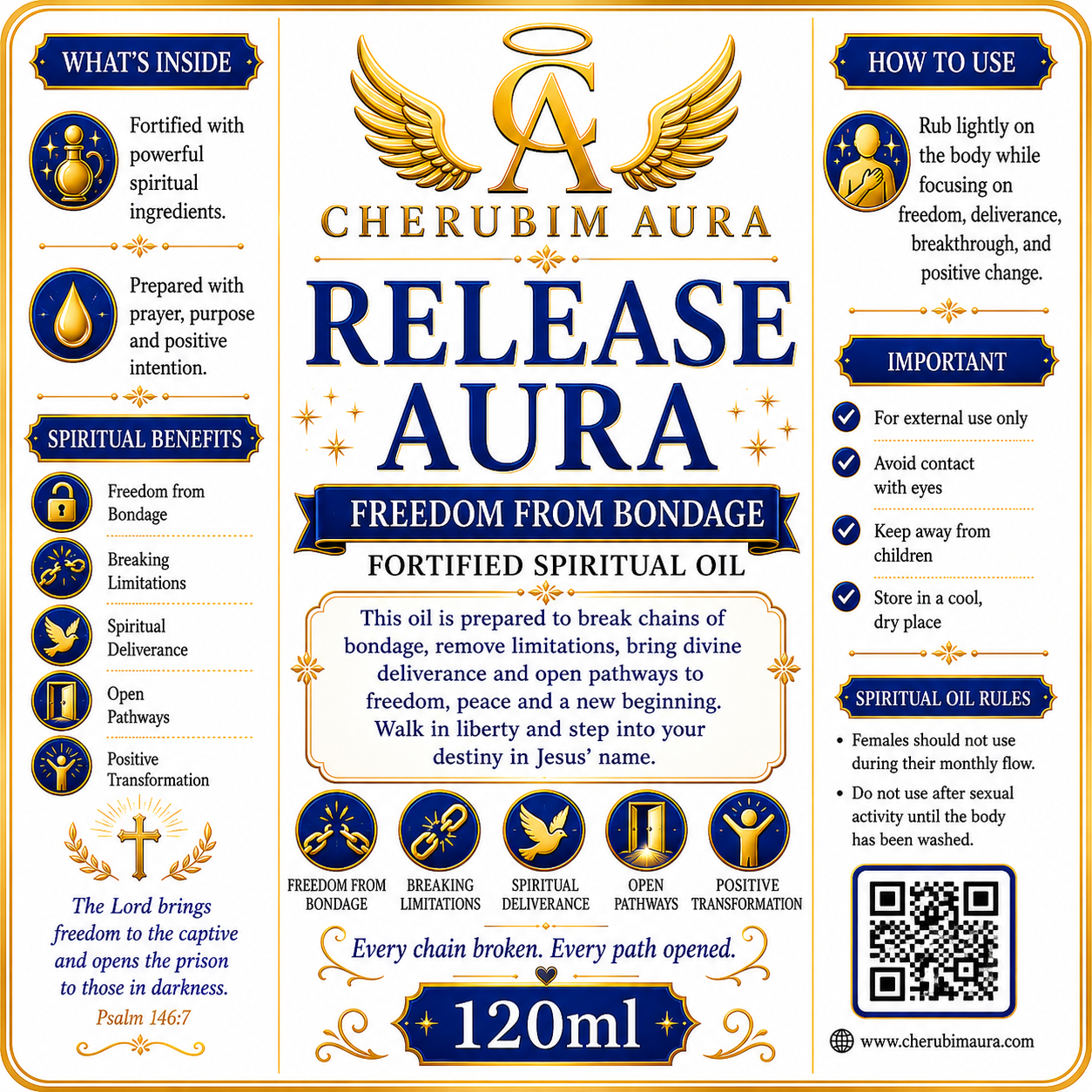 Cherubim Aura Release Freedom From Bondage Fortified Spiritual Oil – 120ml