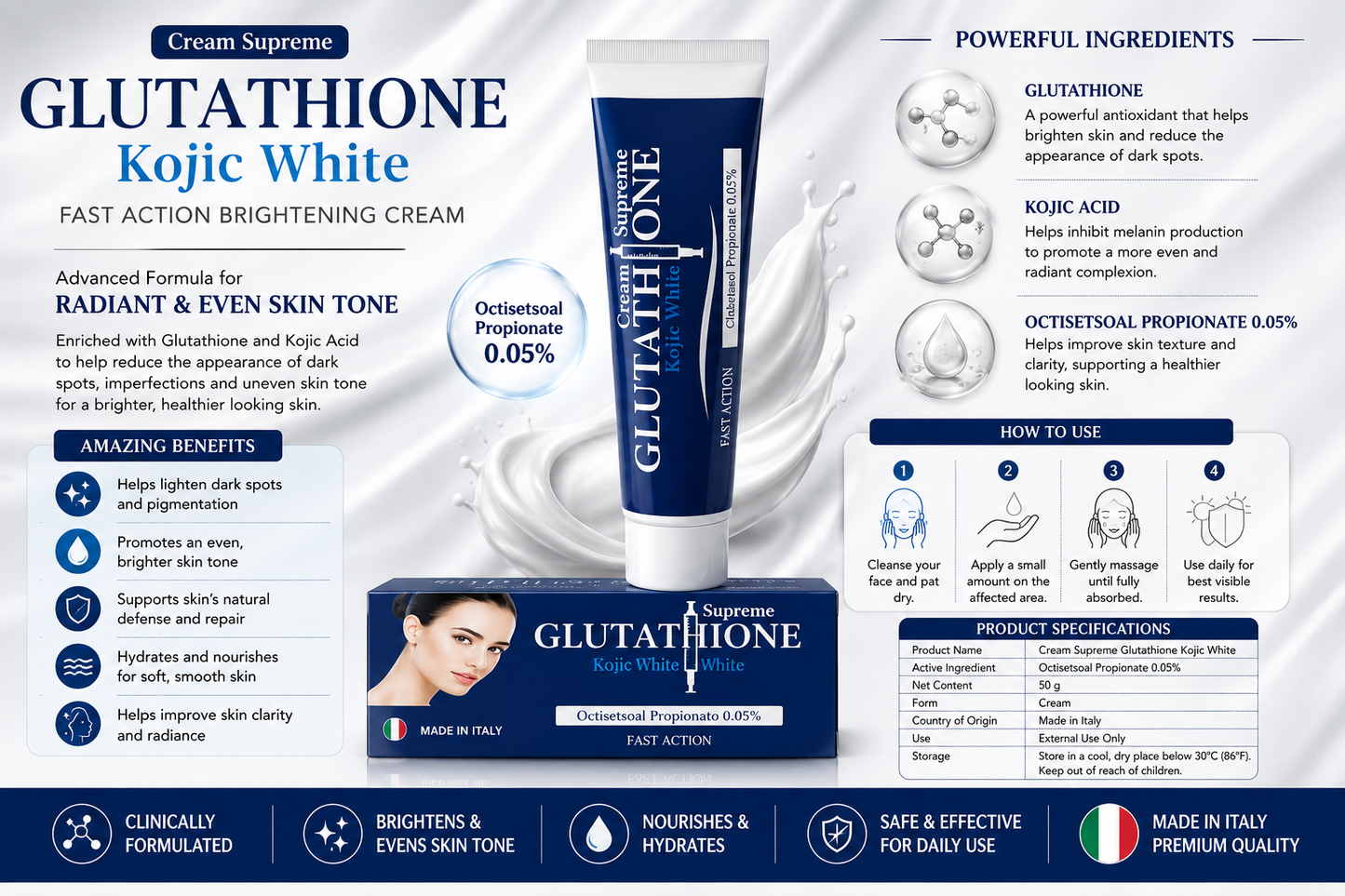 Glutathione Cream Supreme Vitamin A+C – Fast Action Nourishing Skin Cream 50g