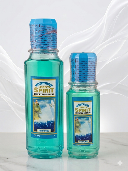 Lord's Spirit spiritual perfume cologne bottles, turquoise glass, 250ml and 150ml