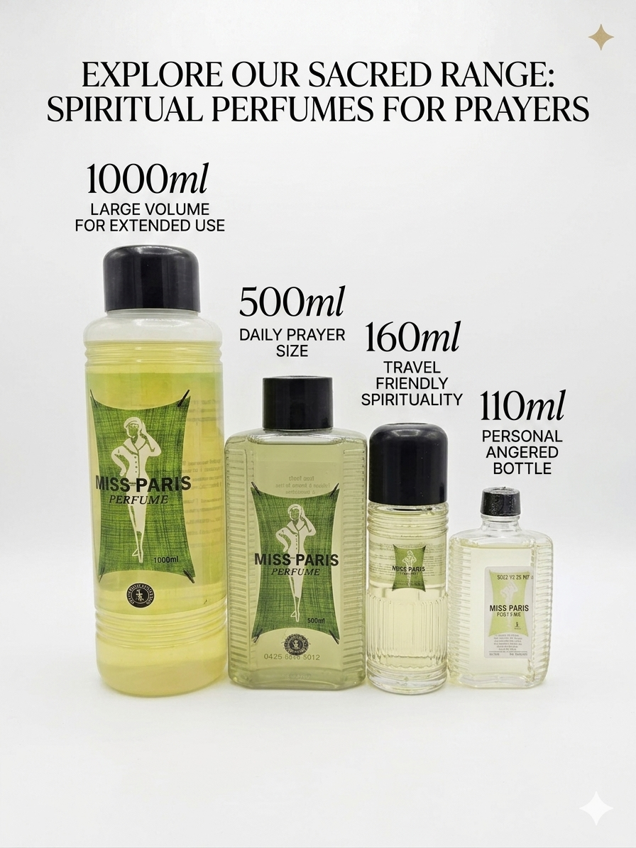 Set of Miss Paris Perfume bottles with sizes displayed on a white background