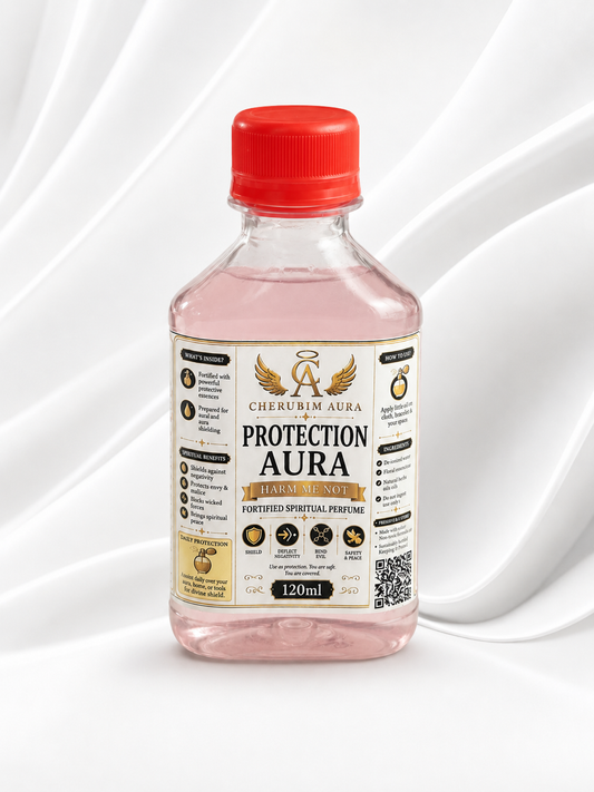 Protection Aura fortified spiritual perfume bottle, red cap, 120ml label