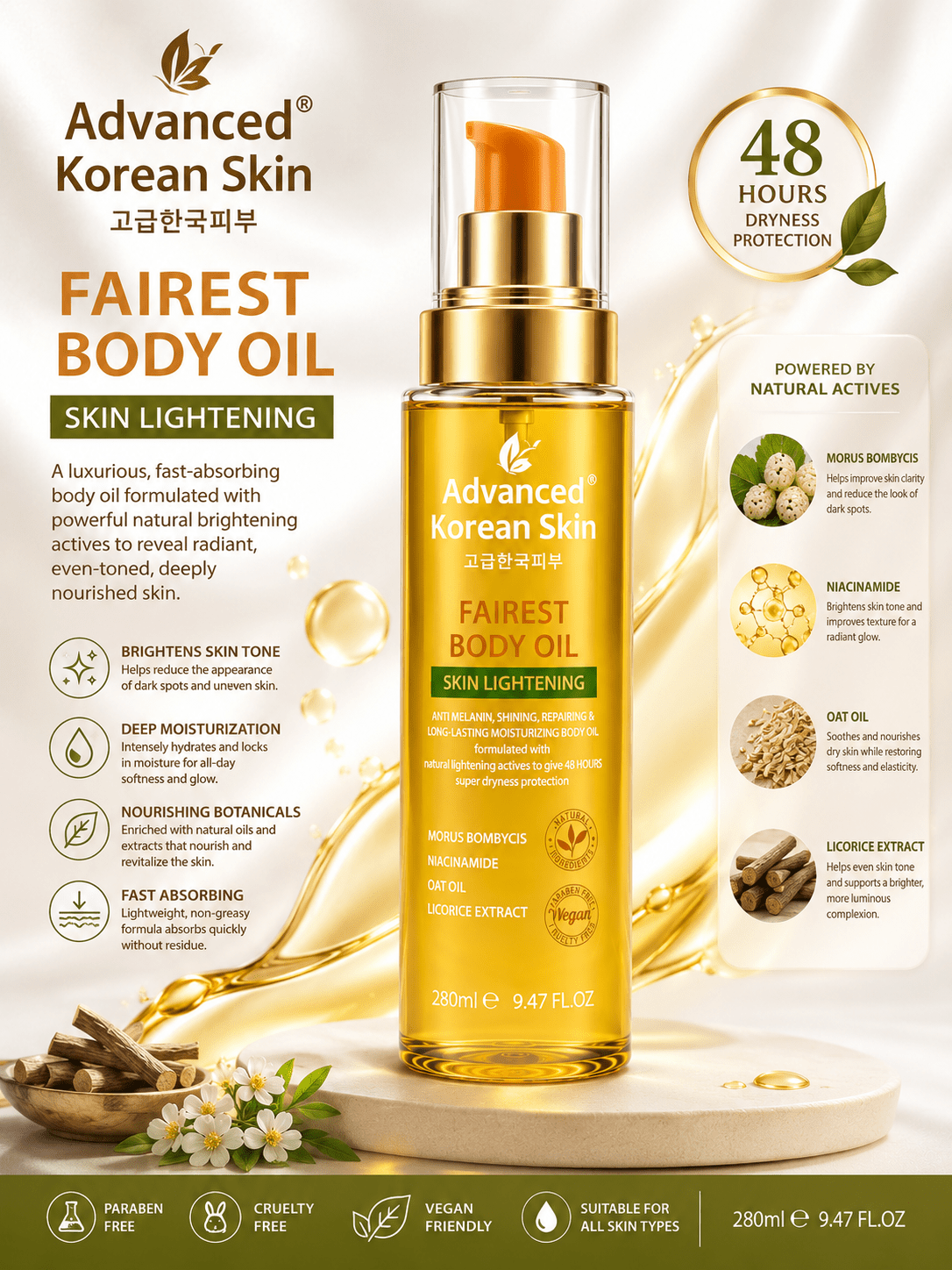 Advanced Korean Skin Fairest Body Oil with Niacinamide | Nourishing Moisturising Body Oil | 280ml - Skincare - Cherubim Aura