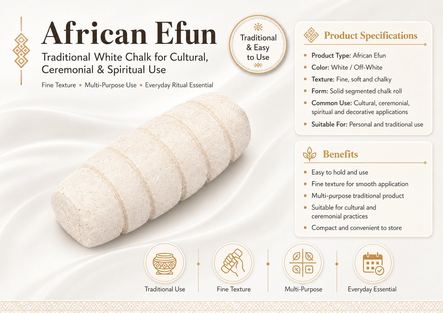 African Efun Traditional White Chalk – Yoruba Cultural, Ceremonial & Spiritual Ritual Chalk - Cultural Item - Cherubim Aura