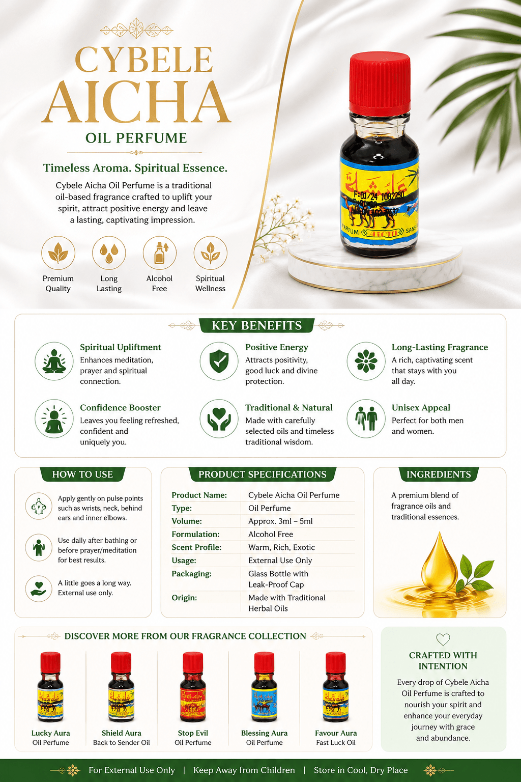 Aicha Spiritual Perfume Oil – Protection, Cleansing & Spiritual Defence Oil - Spiritual Oil - Cherubim Aura