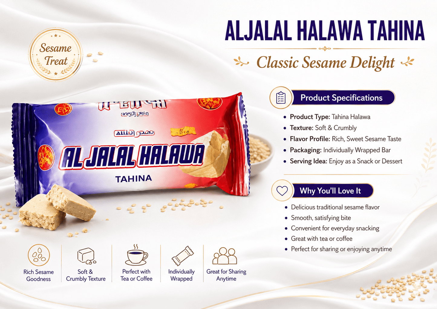 Al Jalal Halawa Tahina – Traditional Sesame Halva Sweet Treat – Adult Intimacy Biscuits - 5 Sackets - Adult Intimacy product - Cherubim Aura