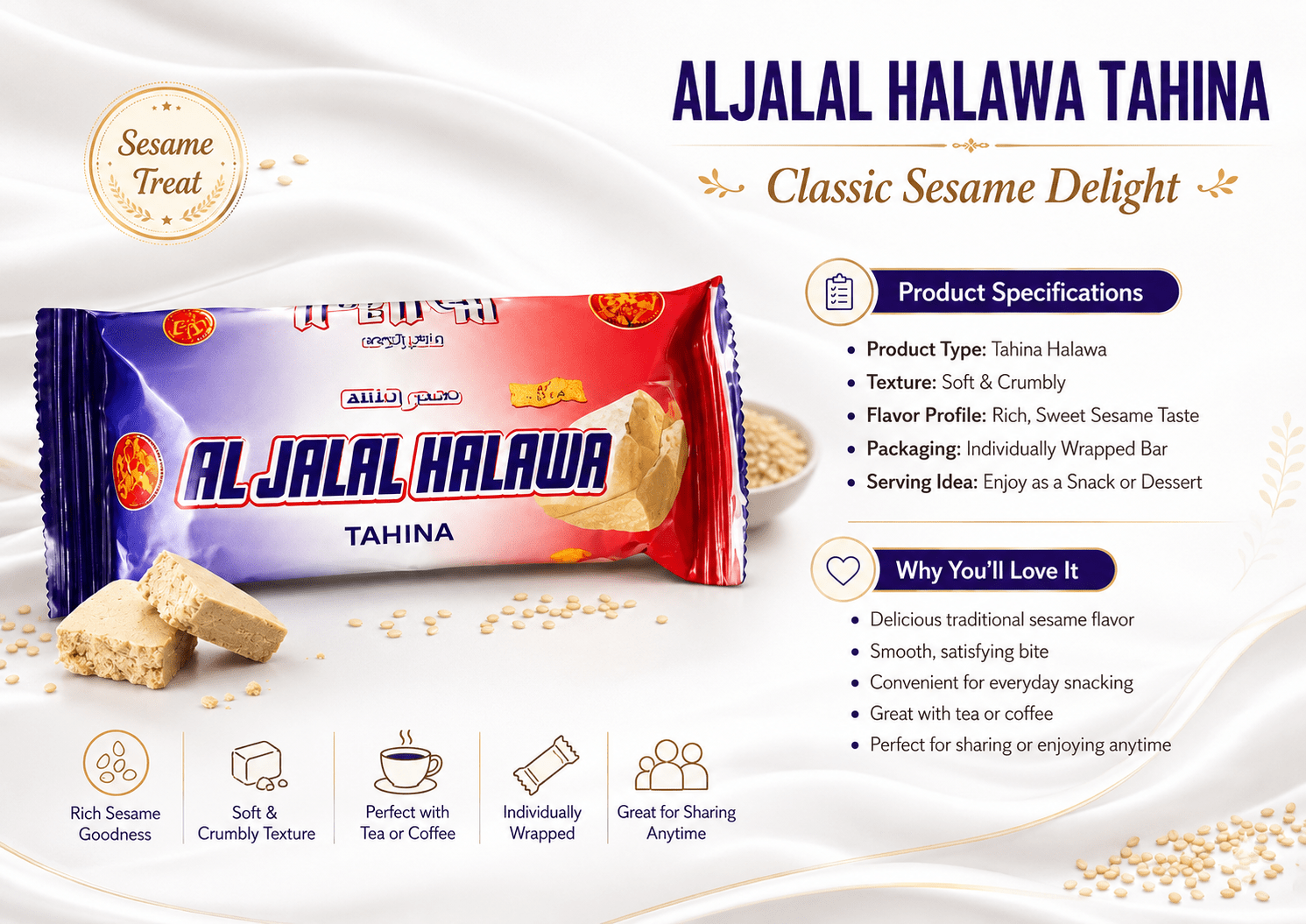Al Jalal Halawa Tahina – Traditional Sesame Halva Sweet Treat – Adult Intimacy Biscuits - 5 Sackets - Adult Intimacy product - Cherubim Aura