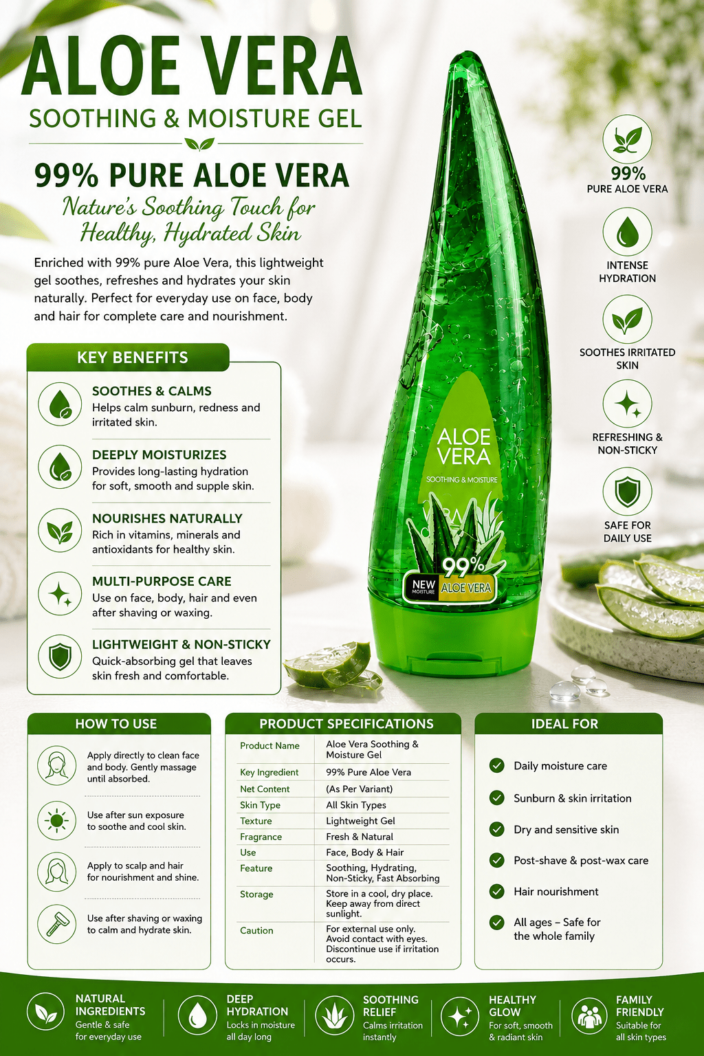 Aloe Vera 99% Soothing Gel | Hydrating & Moisturising Multi-Purpose Gel | 260ml - Skincare - Cherubim Aura