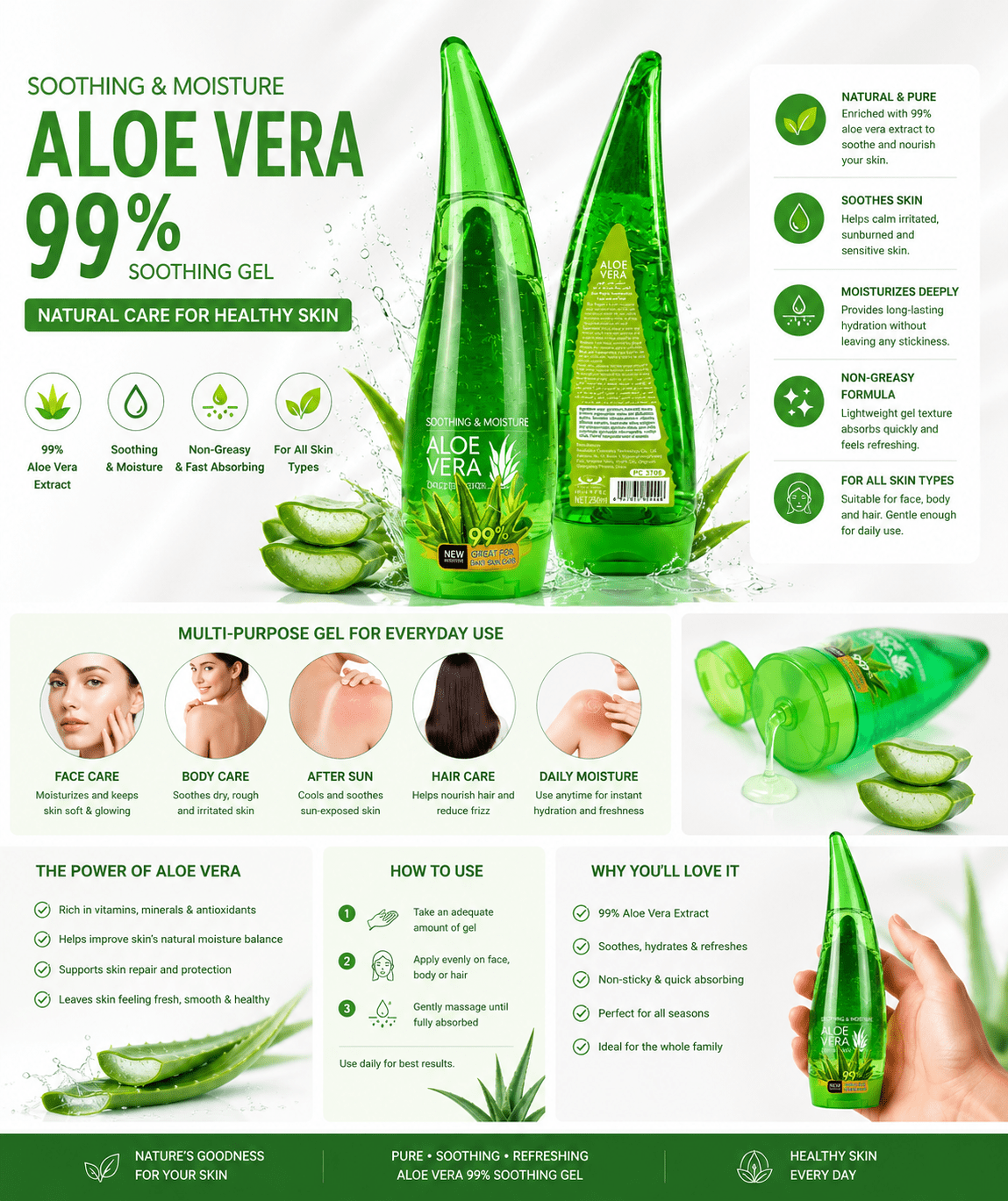 Aloe Vera 99% Soothing Gel | Hydrating & Moisturising Multi-Purpose Gel | 260ml - Skincare - Cherubim Aura