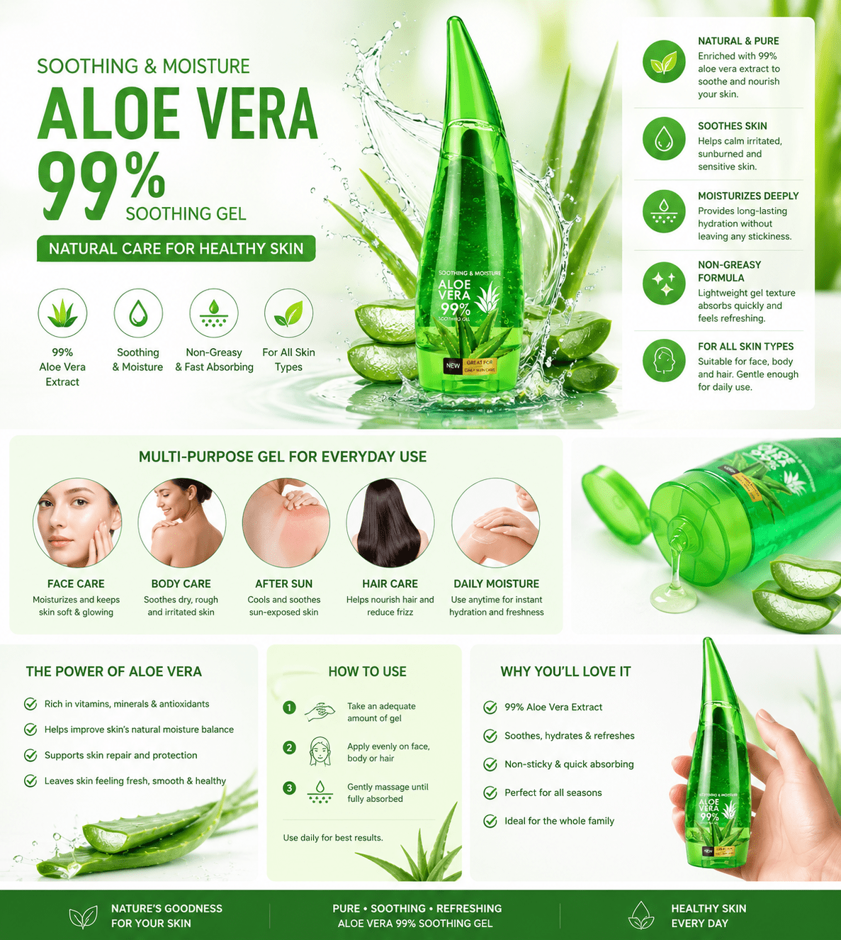 Aloe Vera 99% Soothing Gel | Hydrating & Moisturising Multi-Purpose Gel | 260ml - Skincare - Cherubim Aura