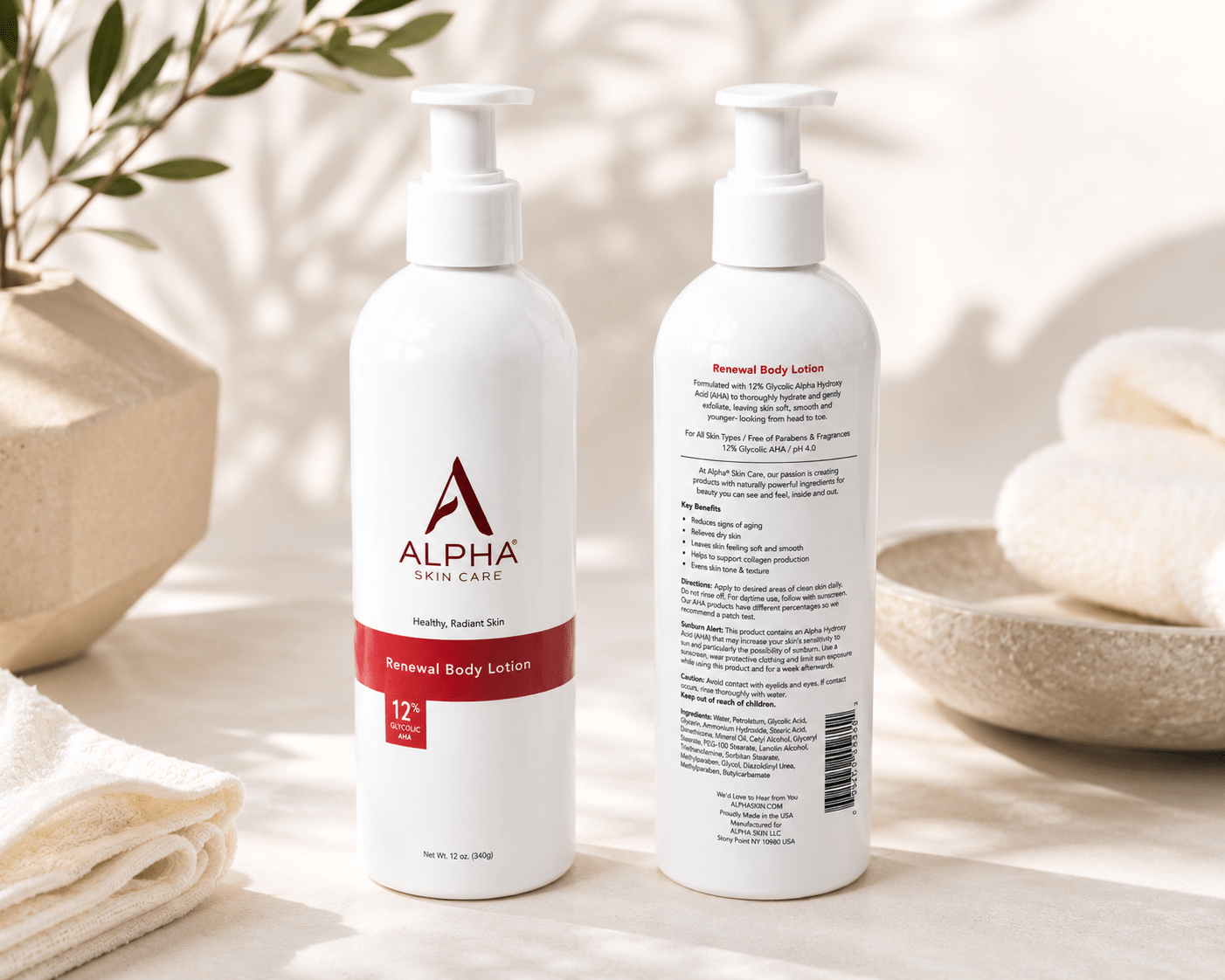 Alpha Skin Care Renewal Body Lotion 12% Glycolic AHA | Exfoliating & Hydrating Body Lotion | 340g (12oz) - Body Lotion - Cherubim Aura