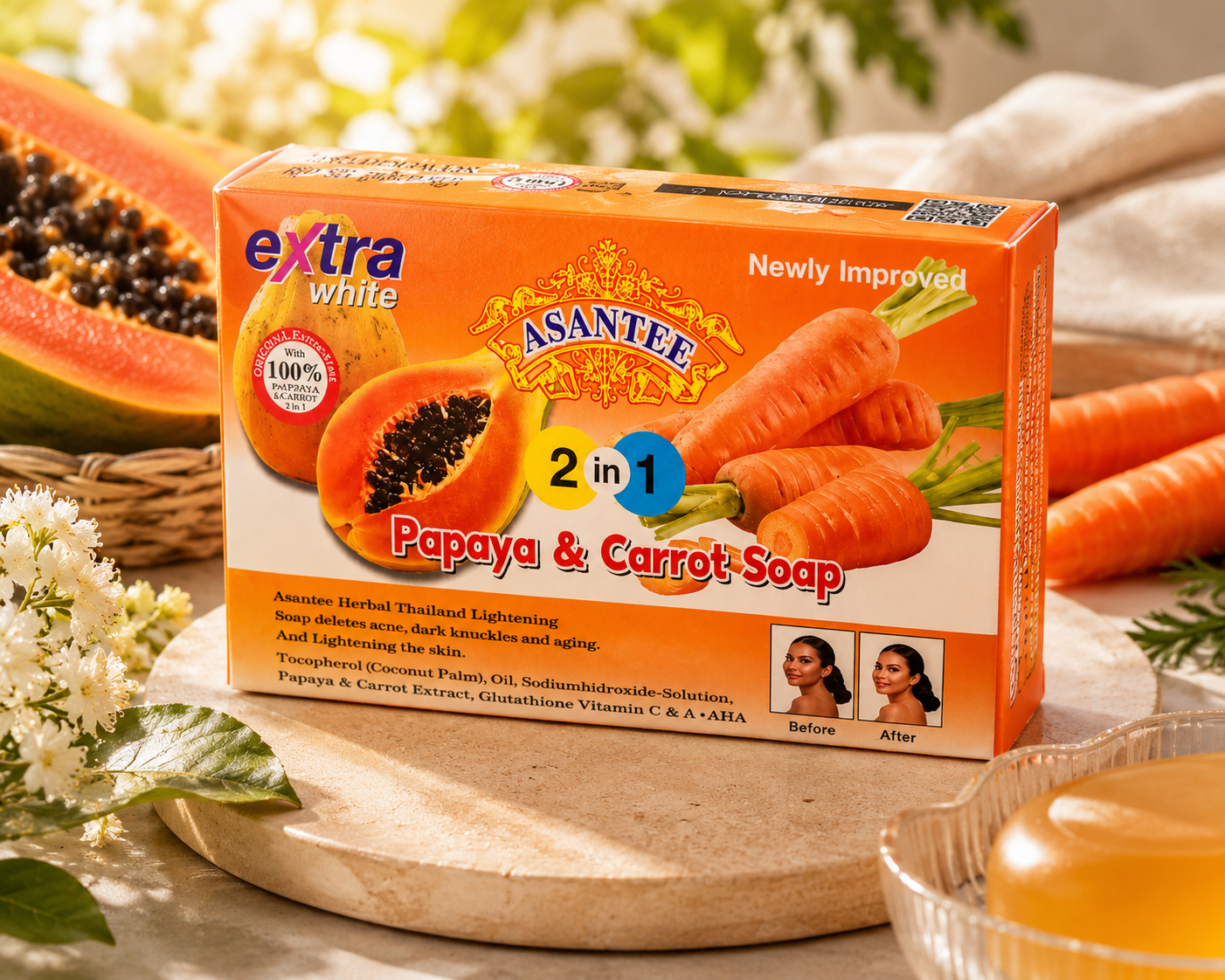 Asantee Herbal Brightening Soap – Papaya, Carrot, Honey & Arbutin Face & Body Cleansing Bar – 4 Variants - Skincare - Cherubim Aura