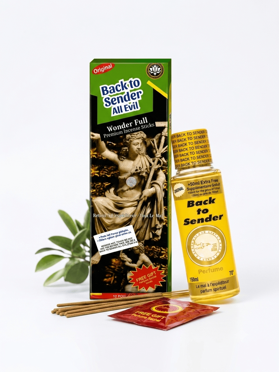 Back to Sender Spiritual Perfume & Premium Incense Bundle | 500ml, 250ml & 150ml Spiritual Fragrance Collection with Premium Incense Sticks - Bundle - Cherubim Aura