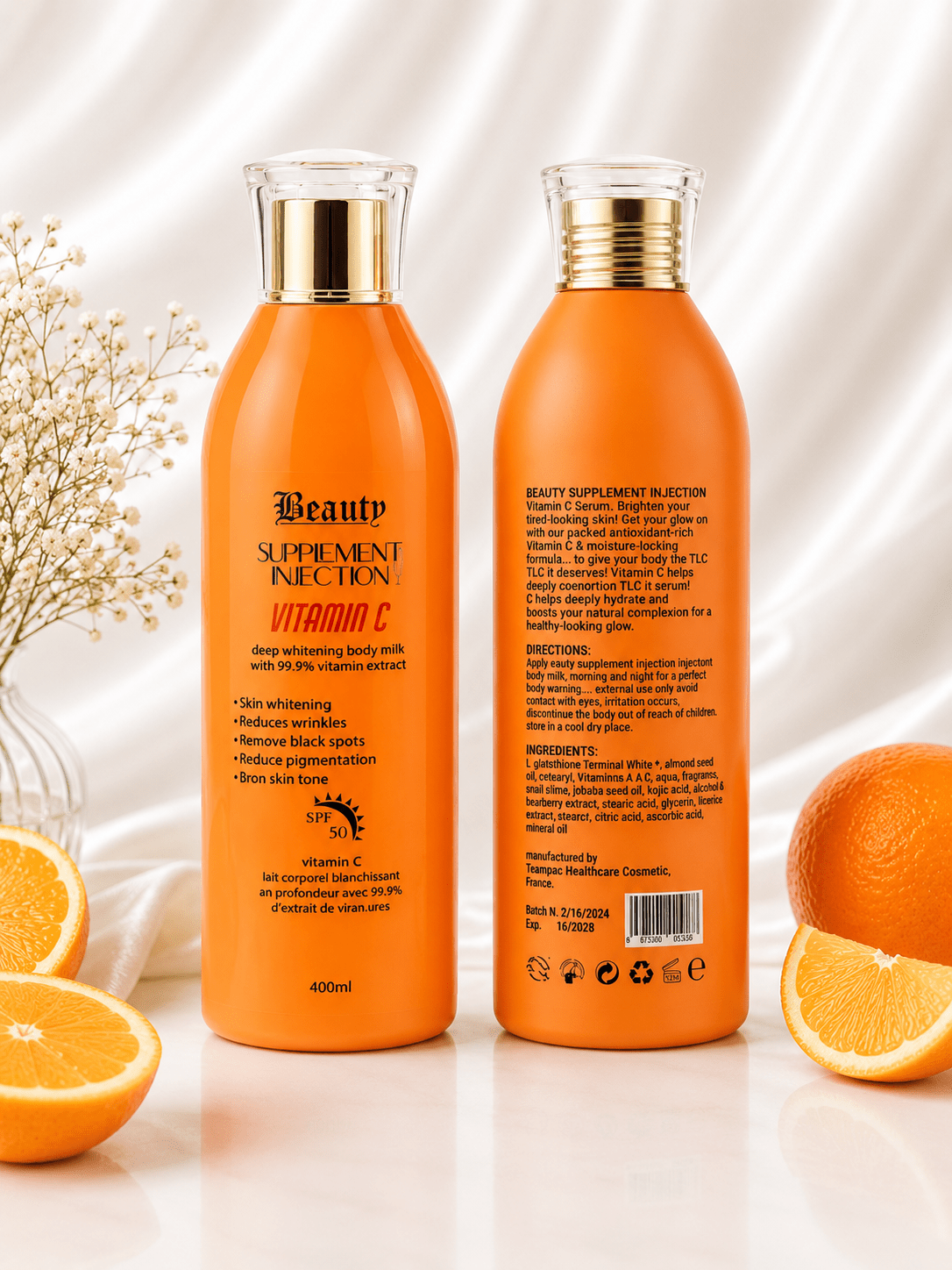 Beauty Supplement Injection Body Milk | Vitamin C SPF 50 & Gold Arbutin + Kojic Acid | Face & Body Lotion | 400ml - Body Lotion - Cherubim Aura