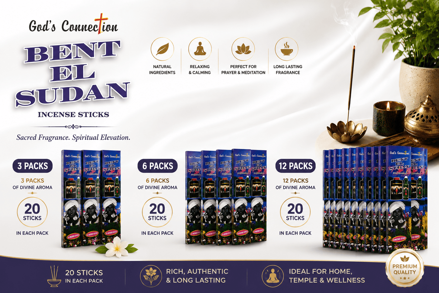 Bent El Sudan Incense Sticks (20 Sticks) – Spiritual Home Fragrance & Prayer Incense. - Incense - Cherubim Aura