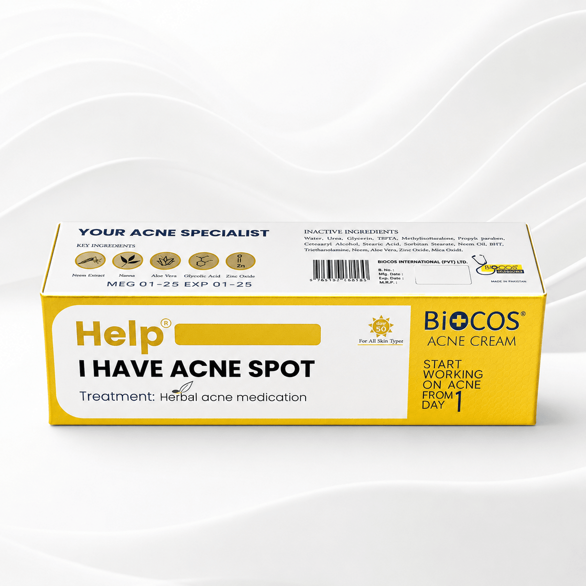 Biocos Help I Have Acne Spot Cream – Herbal Blemish Care with Neem, Aloe Vera, Glycolic Acid & Zinc Oxide - Skincare - Cherubim Aura