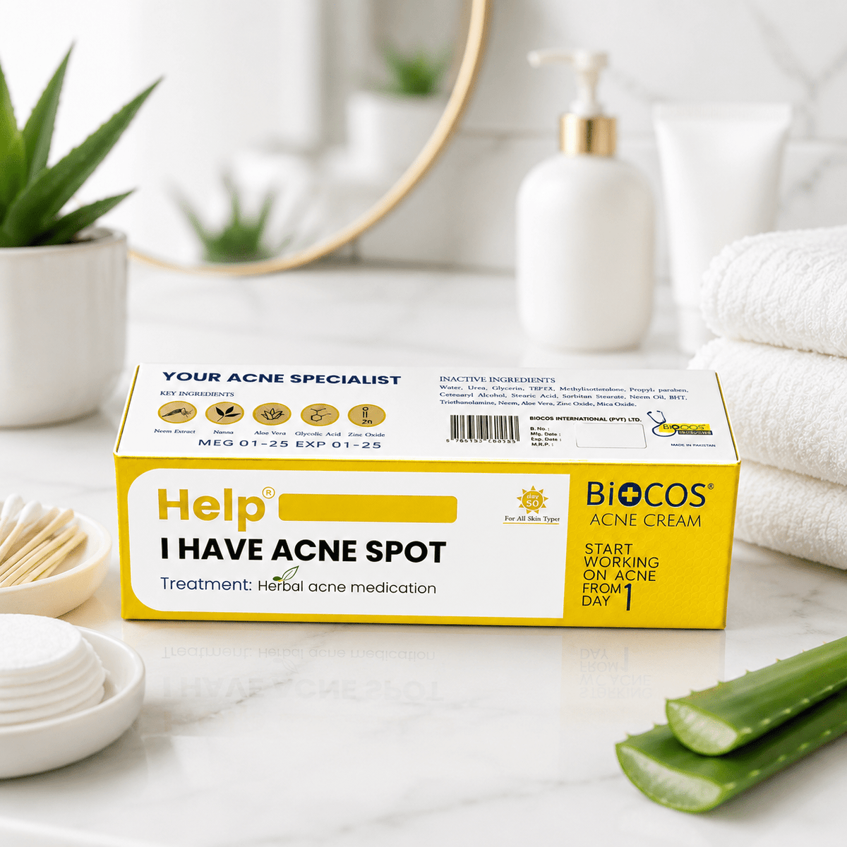 Biocos Help I Have Acne Spot Cream – Herbal Blemish Care with Neem, Aloe Vera, Glycolic Acid & Zinc Oxide - Skincare - Cherubim Aura