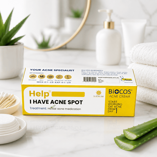 Biocos Help I Have Acne Spot Cream – Herbal Blemish Care with Neem, Aloe Vera, Glycolic Acid & Zinc Oxide - Skincare - Cherubim Aura