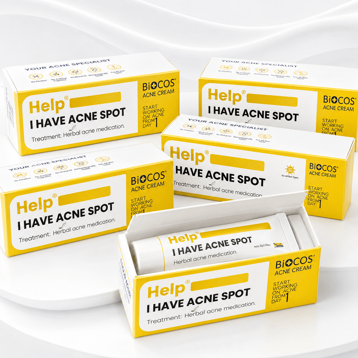 Biocos Help I Have Acne Spot Cream – Herbal Blemish Care with Neem, Aloe Vera, Glycolic Acid & Zinc Oxide - Skincare - Cherubim Aura