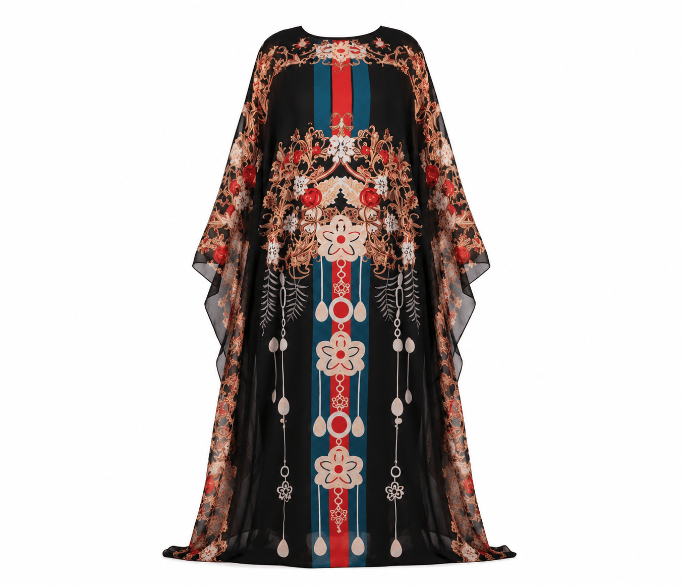 Black Luxury Baroque Print Kaftan Maxi Dress – Women's Elegant Loose Fit Boho Evening Caftan Gown - Maxi Dress - Cherubim Aura