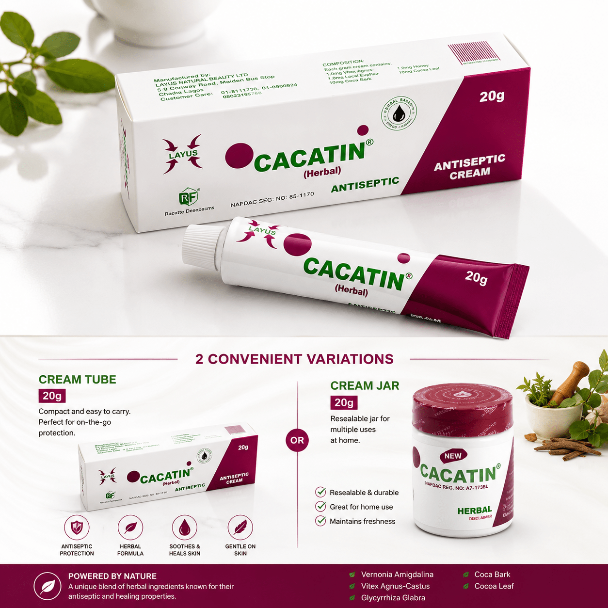 CACATIN Herbal Antiseptic Cream | Multi-Purpose Herbal Skin Care Cream | 20g - Antiseptic Cream - Cherubim Aura