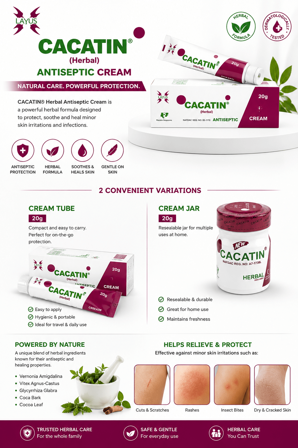 CACATIN Herbal Antiseptic Cream | Multi-Purpose Herbal Skin Care Cream | 20g - Antiseptic Cream - Cherubim Aura