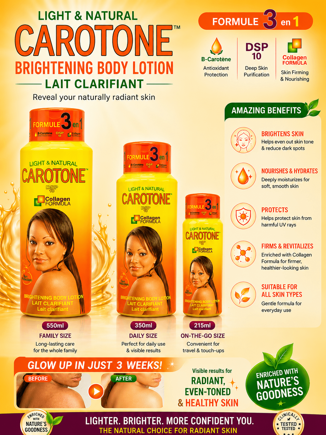 Carotone Light & Natural Brightening Body Lotion – Collagen Formula DSP10 – 3 Size Variants - Skincare - Cherubim Aura
