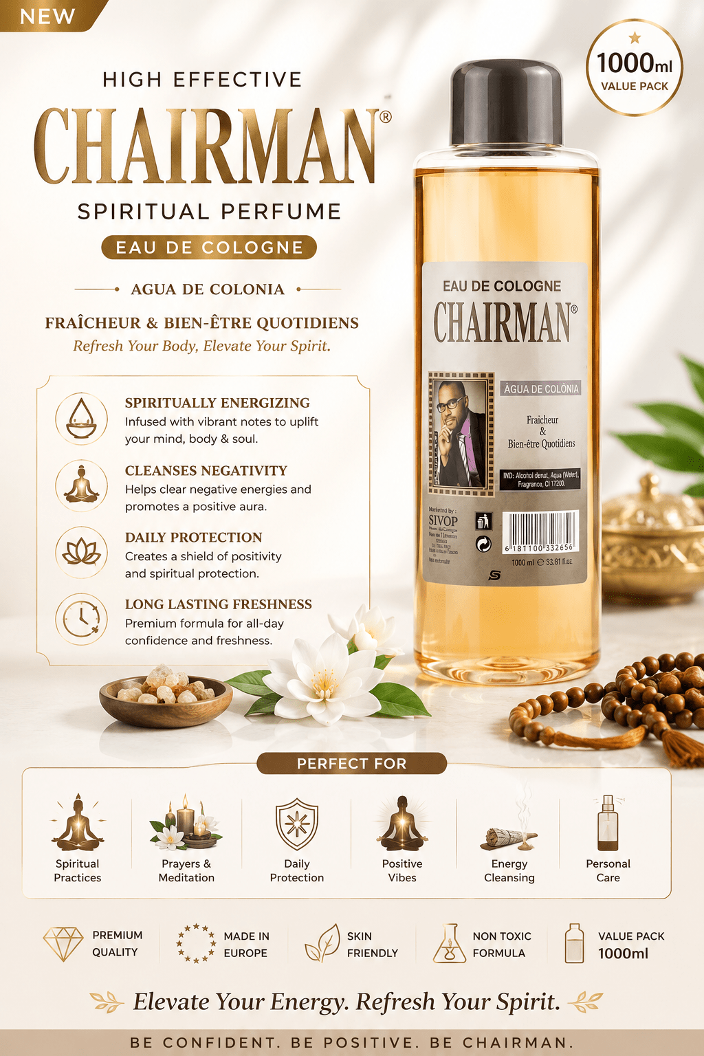 Chairman Spiritual Perfume 1000ml | Premium Spiritual Cologne | Cleansing, Confidence & Positive Energy Fragrance - Perfume - Cherubim Aura
