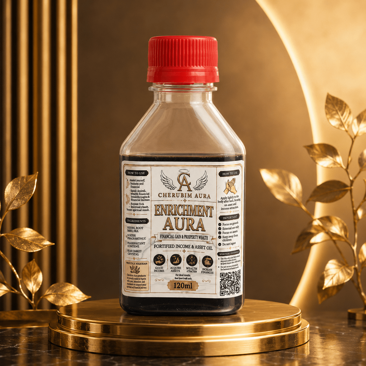 Cherubim Aura Enrichment Financial Gain & Property Wealth Fortified Oil – 120ml - Spiritual Oil - Cherubim Aura