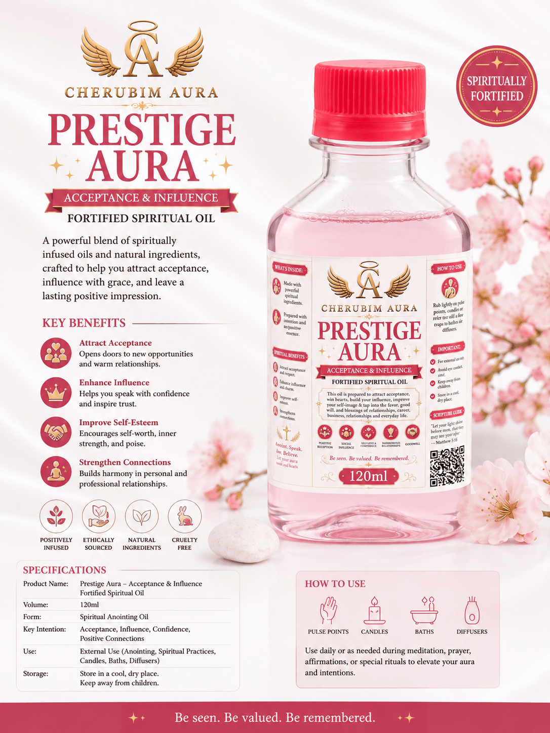 Cherubim Aura Prestige Acceptance & Influence Fortified Spiritual Oil – 120ml - Spiritual Oil - Cherubim Aura