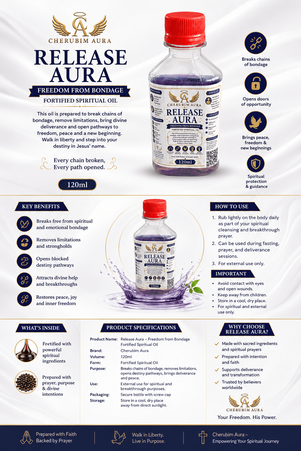 Cherubim Aura Release Freedom From Bondage Fortified Spiritual Oil – 120ml - Spiritual Oil - Cherubim Aura