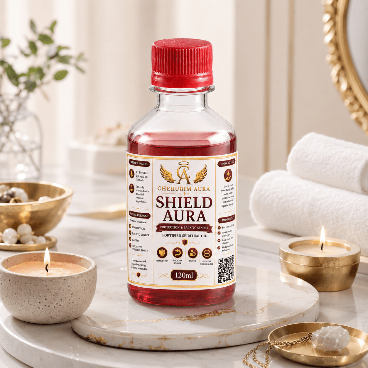 Cherubim Aura Shield Protection & Back to Sender Fortified Spiritual Oil – 120ml - Spiritual Oil - Cherubim Aura