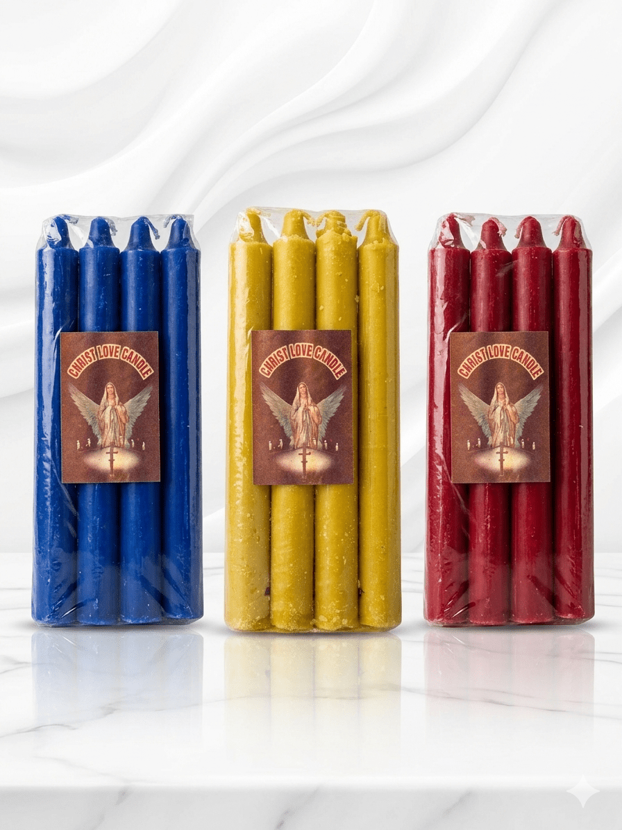 Christ Love Prayer Candles Pack of 8 – Spiritual & Devotional Candles – 3 Colours - Spiritual Candles - Cherubim Aura