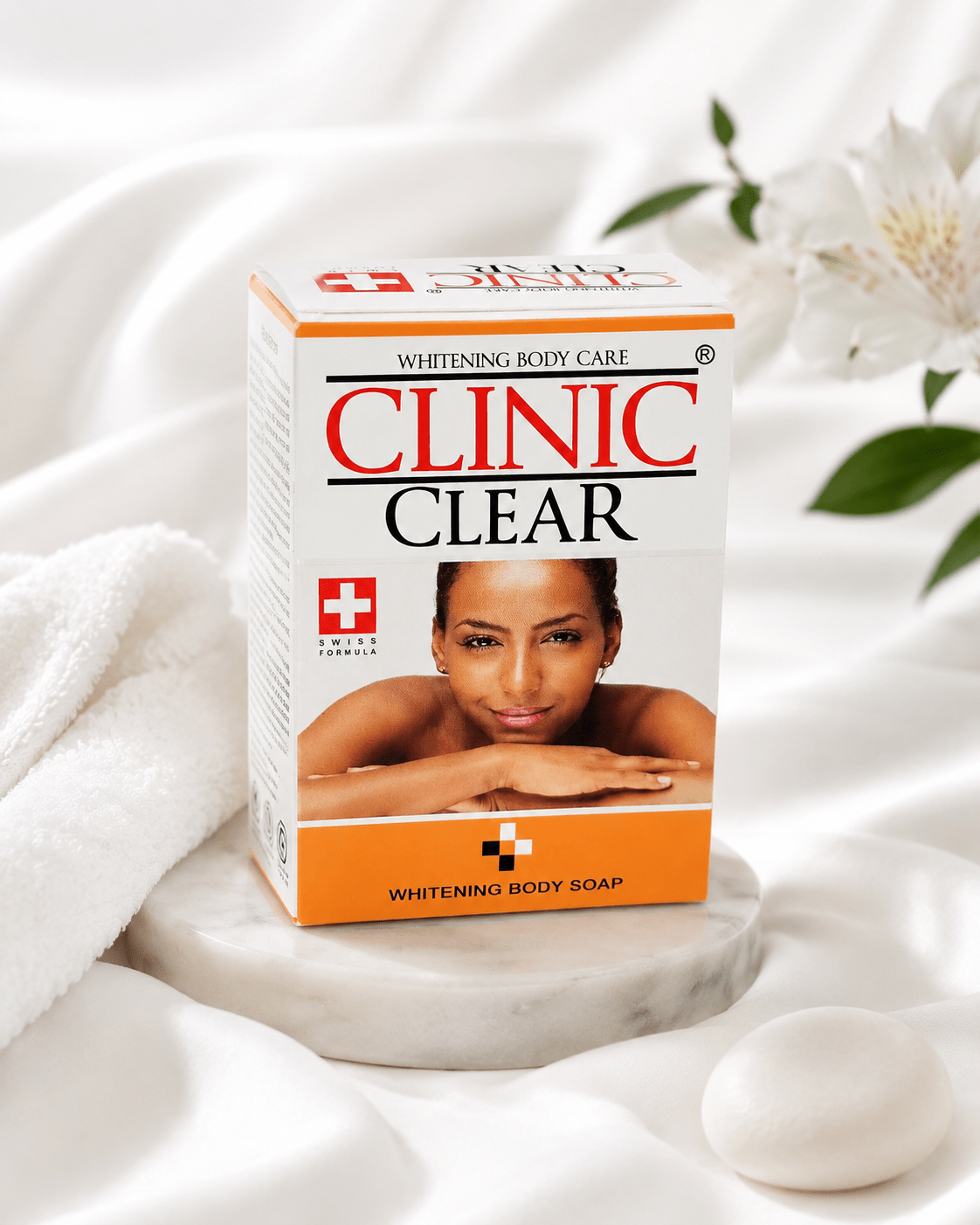 Clinic Clear Whitening Body Soap – Brightening Cleansing Bar with Carrot Extract, Shea Butter, Coconut Oil & Vitamins C and E - Skincare - Cherubim Aura