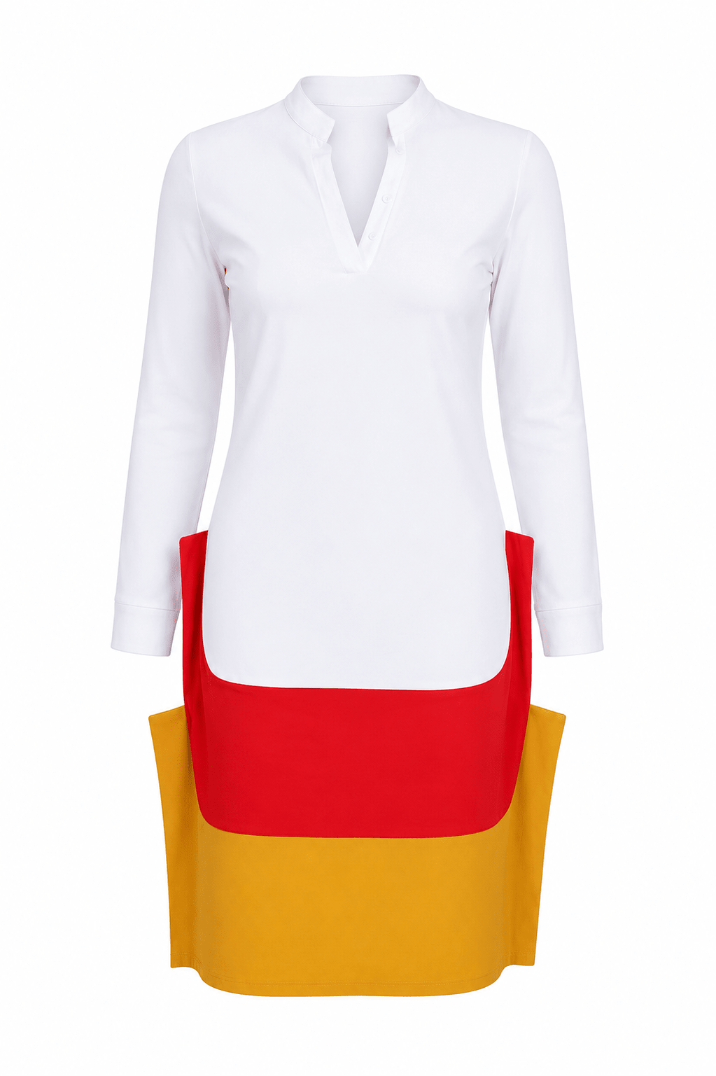 Color Block Long Sleeve Pocket Midi Dress – Women's Mandarin Collar Casual Shift Dress - Mini Dress - Cherubim Aura