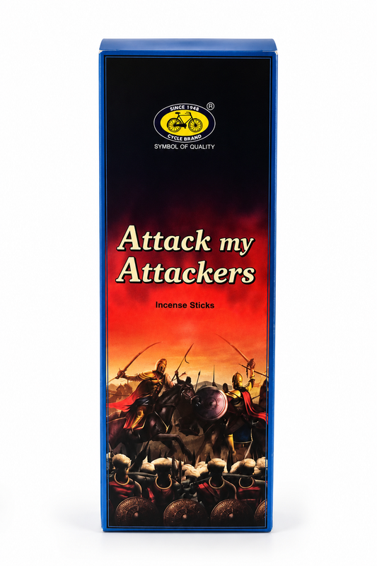 Incense stick box with blue border and dark artwork, front view